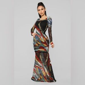 FASHION NOVA Multicolor Long Sleeve Maxi Dress